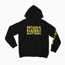 Load image into Gallery viewer, BLACK AND YELLOW HOUSE MUSIC MATTERS UNISEX HOODIE